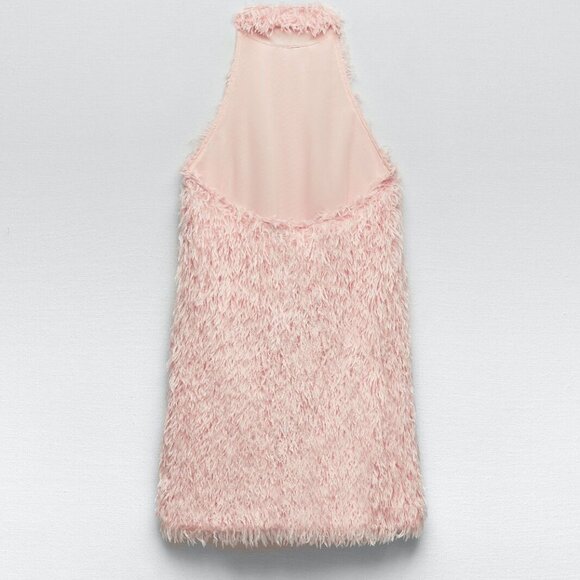 Zara Pink Halter Feather Mini Dress S - Picture 5 of 5